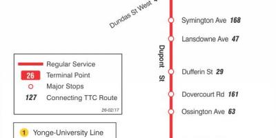 Kaart van TTC 26 Dupont bus roete Toronto