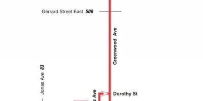 Kaart van TTC 31 Greenwood bus roete Toronto