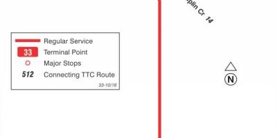 Kaart van TTC 33 Forest Hill bus roete Toronto