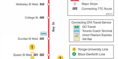 Kaart van TTC 6 Bay bus roete Toronto