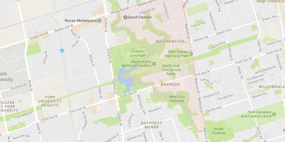 Kaart van die Westminster–Branson omgewing Toronto