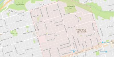 Kaart van Woodbine Hoogtes omgewing Toronto